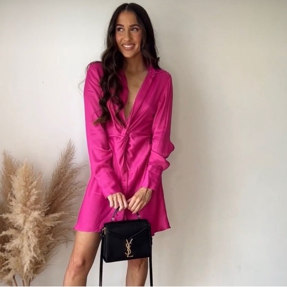 Zara Fuchsia Satin Ruffle Dress - Picture 2 of 6